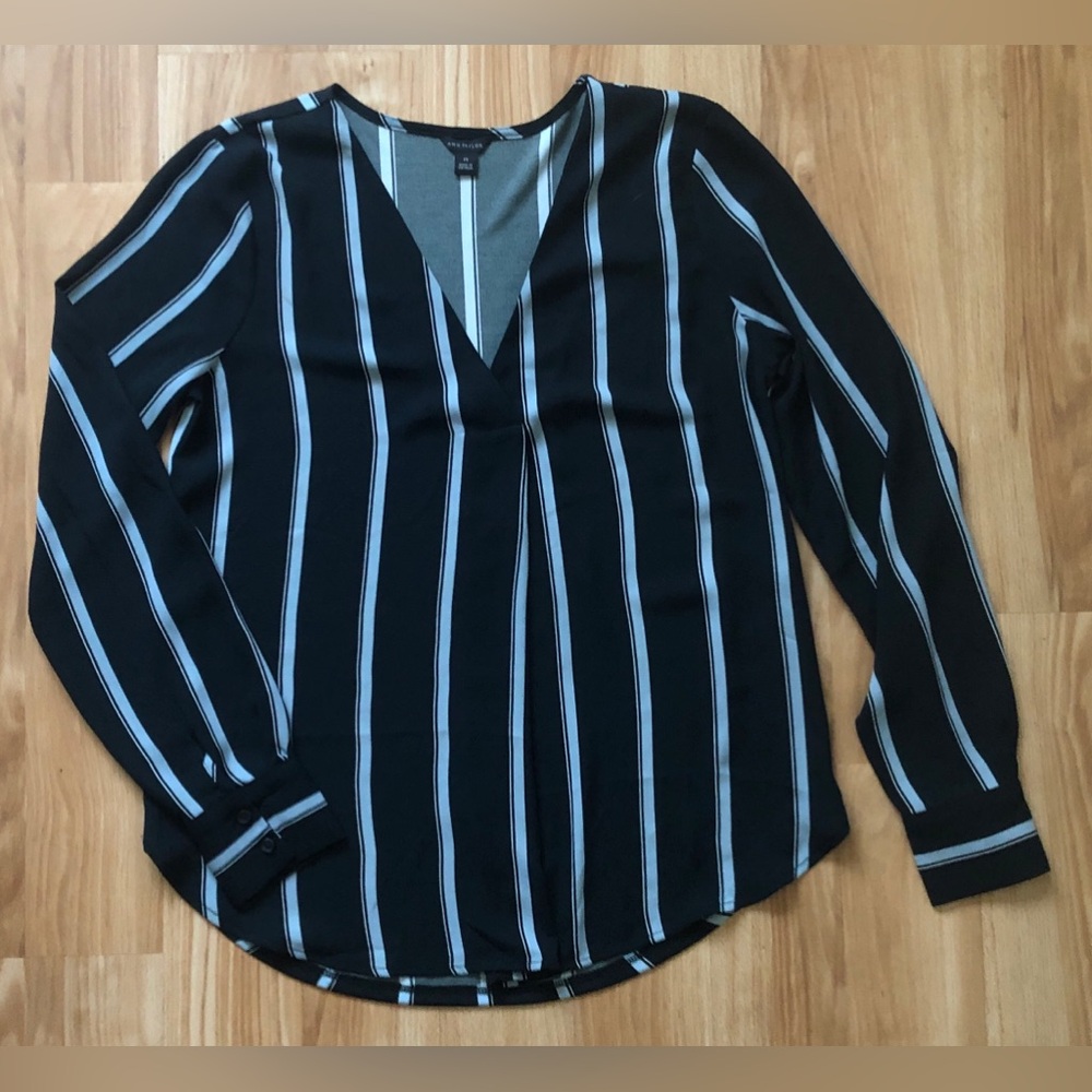 Ann Taylor Black and White Striped Blouse